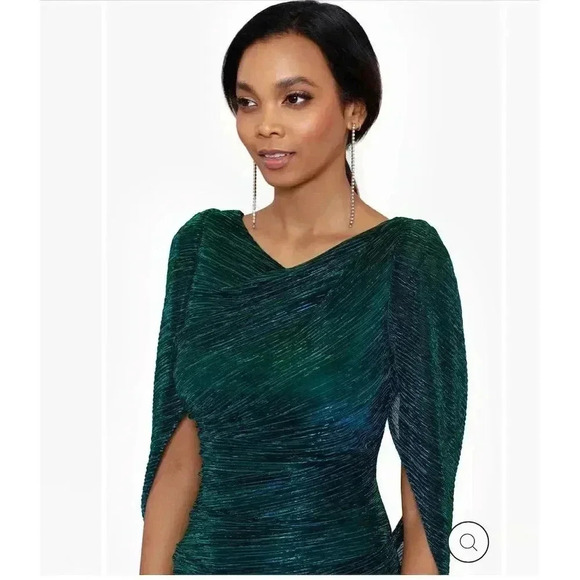 Betsy & Adam Women's Green Cowlneck Cape-Back Foil Gown Formal Dress sz 10 - Picture 8 of 11